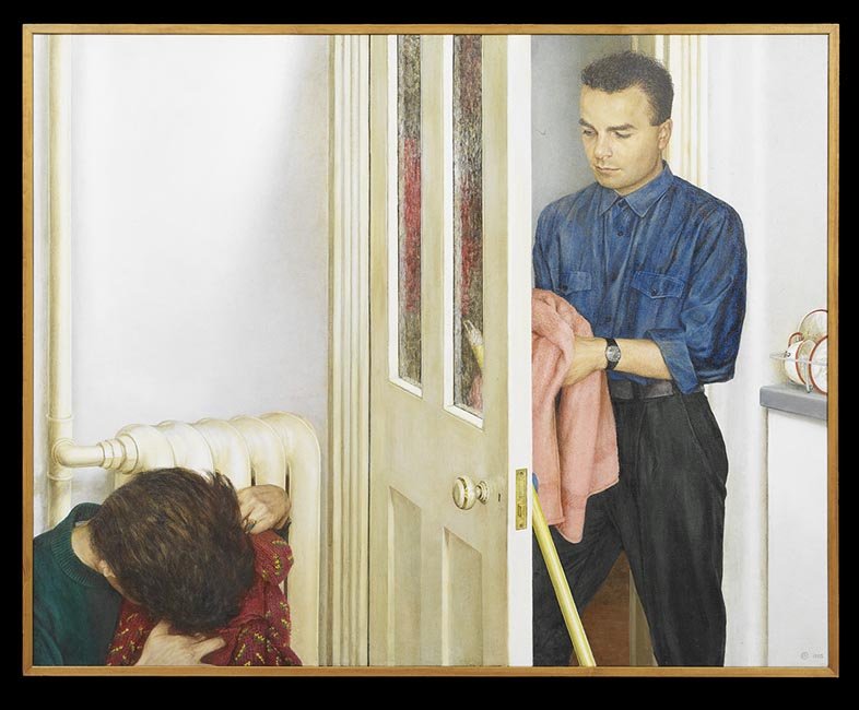 Sara Rossberg (German/British, b. 1952): Sara Rossberg (German/British, b. 1952), "Kitchen Door", 1985, acrylic on canvas, monogrammed and dated lower right, titled, dated and signed verso stretcher, 40" x 60". Framed. Exhibited: Rosenberg &
