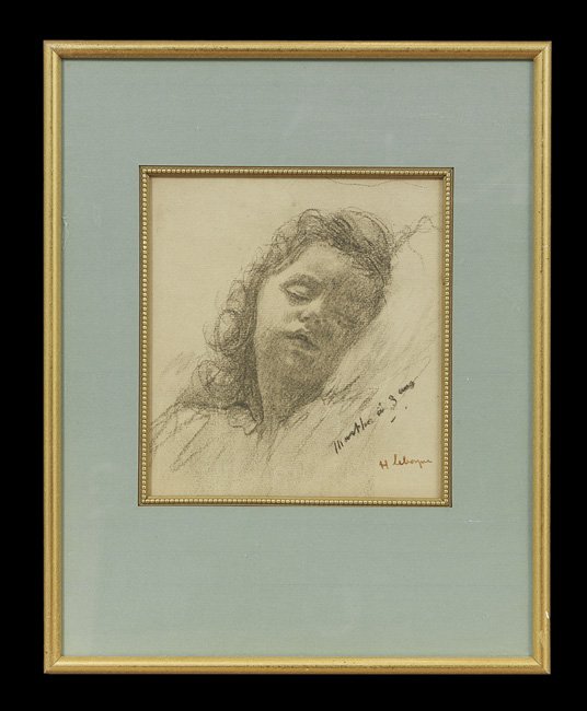 Henri Lebasque (French, 1865-1937): Henri Lebasque (French, 1865-1937), "Portrait of the Artist's Daughter", charcoal on paper, inscribed "Marthe a 3 ans" and signed lower right, sight 8" x 7-1/4". Glazed, matted and framed. Provenance: