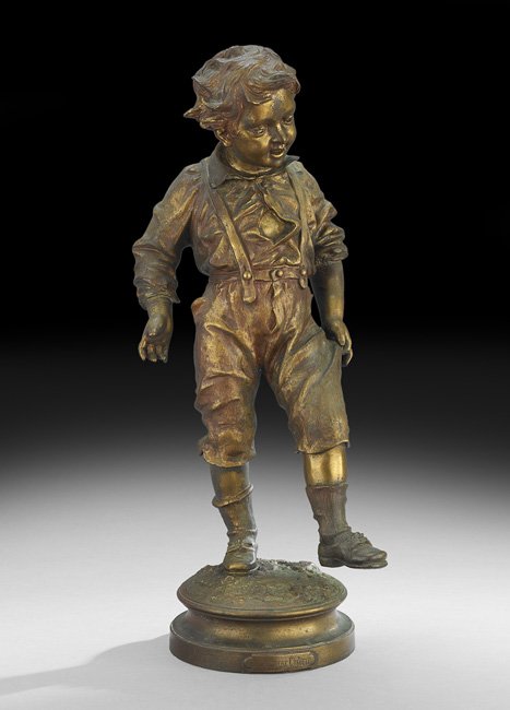 French Bronze of "La Premiere Culotte": French Bronze of "La Premiere Culotte", first quarter 20th century, after Charles Anfrie (French, 1833-1905), cast signature, titled on plaque at edge of base, h. 24", w. 9", d. 9".