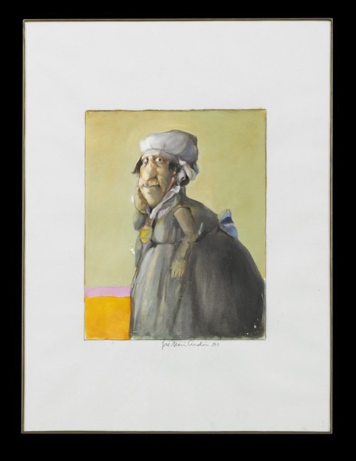 Jose Maria Cundin (Spanish/Louisiana, b. 1938): Jose Maria Cundin (Spanish/Louisiana, b. 1938), "Untitled, Portrait of a Woman with Hand on One Cheek", 1981, tempera on paper, signed and dated lower center margins, overall sight 29-1/2" x 21-1/2". 