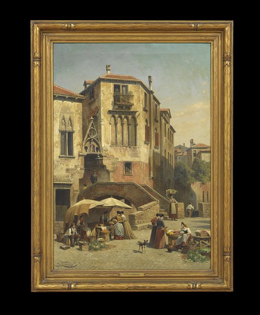 Jacques Fr. Carabain (Belgian/Dutch, 1834-1933): Jacques Francois Carabain (Belgian/Dutch, 1834-1933), "Un Vue du Pont del Paradiso, a Venise", 1898, oil on canvas, signed lower left "J. Carabain", titled, dated and signed en verso board, 30" x 20-5