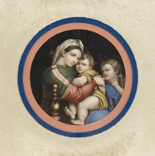 KPM Porcelain Plaque of the Madonna della Sedia: Superbly Rendered KPM Porcelain Plaque Depicting the Madonna della Sedia, after Raphael (Italian, 1483-1520), fourth quarter 19th century, by the Royal Porcelain Manufactory, Berlin, impressed on the