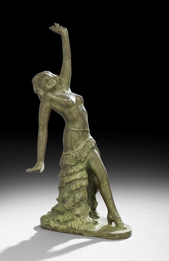 Rachel Marshall Hawks (American, b. 1879): Rachel Marshall Hawks (American, b. 1879), "Dancer", patinated bronze, cast signature, "Roman Bronze Works Inc, N.Y." foundry mark along edge of base, h. 20", w. 9-1/2", d. 7-1/2".