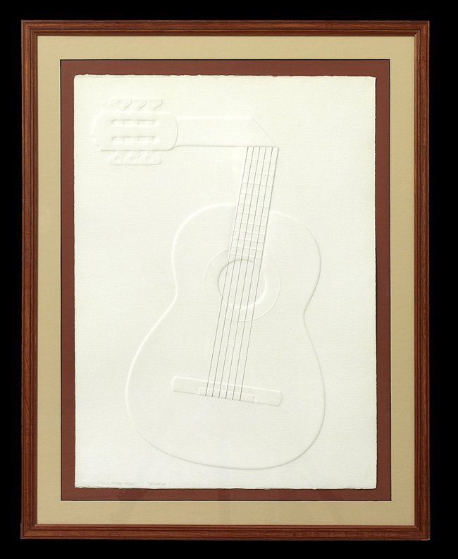Omar Rayo (Colombian, 1928-2010): Omar Rayo (Colombian, 1928-2010), "La Pasion", embossed print, pencil-signed and numbered "7/20" and titled lower left, 30" x 22". Matted, glazed and framed.