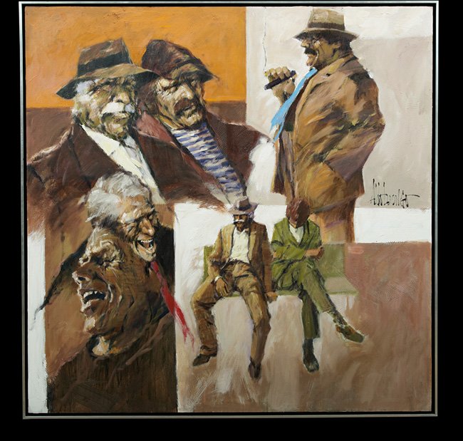 Aldo Luongo (Argentinian, b. 1940): Aldo Luongo (Argentinian, b. 1940), "Gallery of Olds", oil on canvas, signed mid-right, 49" x 49-1/2". In a thin gallery frame.