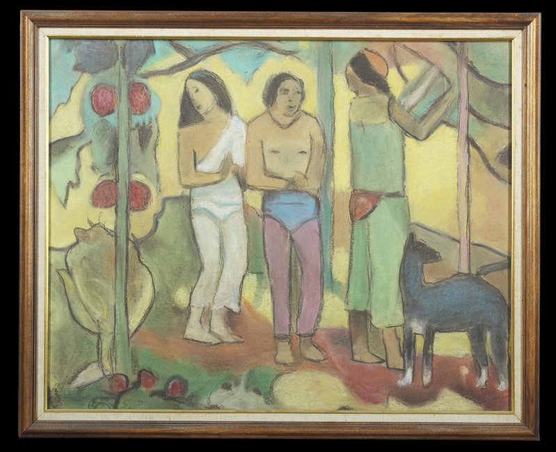 Continental School (20th Century): Continental School (20th Century), "The Fruit Pickers", pastel on paper, unsigned, sight 25" x 32". Glazed and framed.