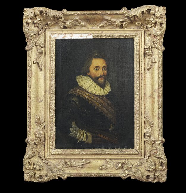 Manner of Van Dyck (Flemish/British, 1599-1641): Manner of Sir Anthony Van Dyck (Flemish/British, 1599-1641), "Portrait of a Man Wearing a Ruff", 19th century, oil on board, unsigned, 11" x 8". Handsomely framed.