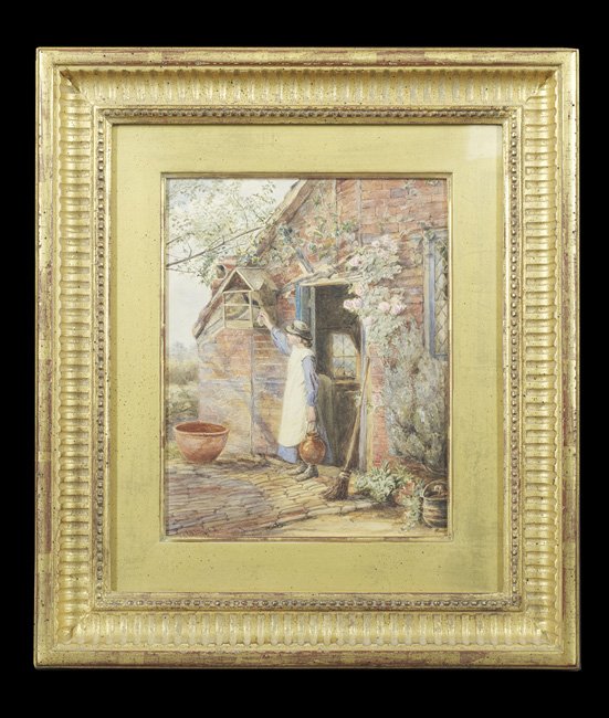 James Malcolm Stewart (British, 1829-1916): James Malcolm Stewart (British, 1829-1916), "Morning Chorus", watercolor on paper, signed lower left, sight 10" x 8". Glazed and framed.