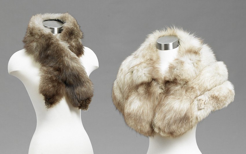 Two Taupe Fox Items: Two Taupe Fox Items, comprised of a capelet with two angled interior pockets, labeled: "Godchaux's", l. 12-1/2", and a collar, l. 44".