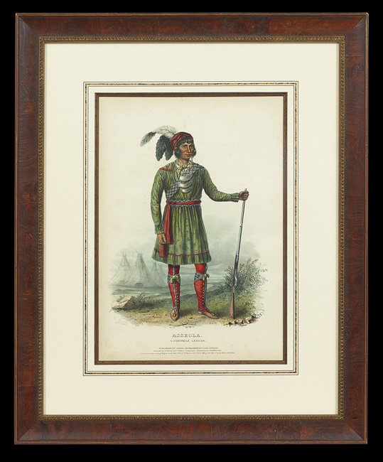 McKenney and Hall, "Asseola, A Seminole Leader": McKenney and Hall, "Asseola, A Seminole Leader", hand-colored lithograph, colored by J. T. Bowen, Daniel Rice and James Clark, Philadelphia, 1842, from "Indian Tribes of North America", sheet 19-3/4" 