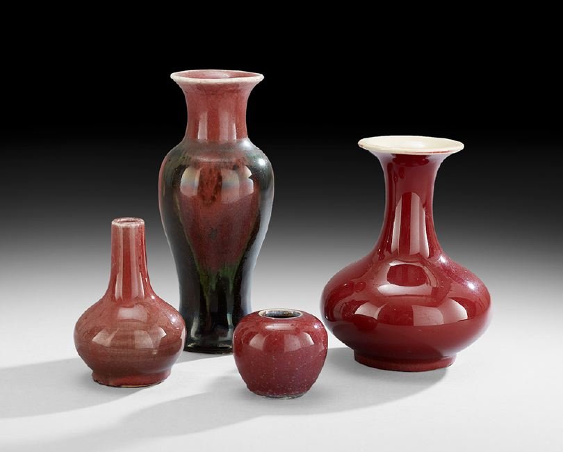 Group of Four Chinese Sang de Boeuf Vases: Group of Four Chinese Sang de Boeuf Vases, 19th century, each of the thickly potted vessels with a deep red glaze, the tallest, h. 8-1/2". Provenance: Succession of Frances Thompson Kreihs, New Orlean