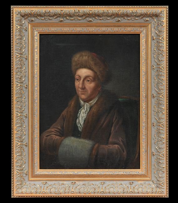 Continental School (First Quarter 19th Century): Continental School (First Quarter 19th Century), "Portrait of a Man with a Fur Muff, Wearing a Fur-Lined Hat", oil on canvas, 17-1/4" x 13-3/4". Framed.
