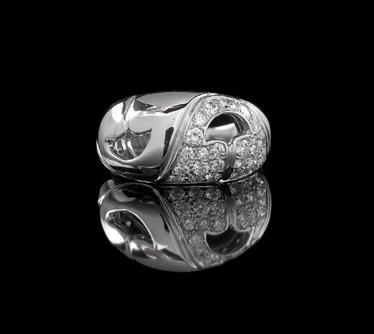 Bulgari Plat. & Diamond "Nuvole Collection" Ring: Bulgari Platinum and Diamond "Nuvole Collection" Ring, the highly polished organic design pave-set with twenty-five round brilliant-cut diamonds, with an approximate total weight of 1.00 carat, marked