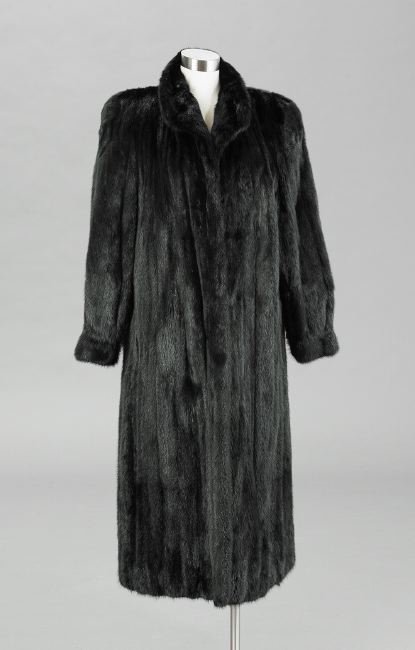 Vintage Full Length Black Mink Coat: Vintage Full Length Black Mink Coat, 1980's, size 10, with small wing lapels, two on-seam pockets, two hook closure and set-in sleeves with self-banded cuffs, labeled: "Maison Blanche", l. 50".