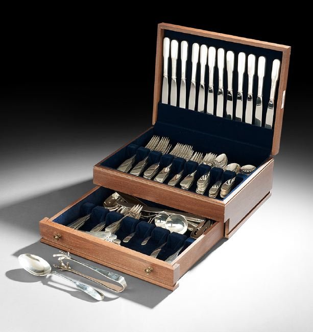 116 Pcs. of Gorham "Old English Tipt" Flatware: One Hundred and Sixteen-Piece Set of Gorham "Old English Tipt" Sterling Silver Flatware, the pattern introduced in 1870, Providence, Rhode Island, including twelve eight-piece place settings, with fiv