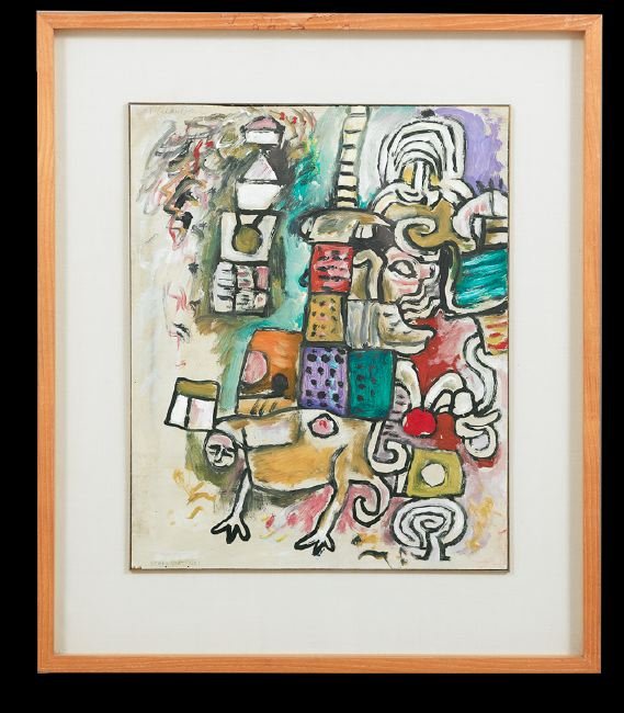 Alan Davie (British, 1920-2014): Alan Davie (British, 1920-2014), "Scape Goat No. 1" and "Cliff Diver No. 1", 1981, two oils on board, former signed and dated upper left, titled lower left, latter signed, dated and titled lower left,