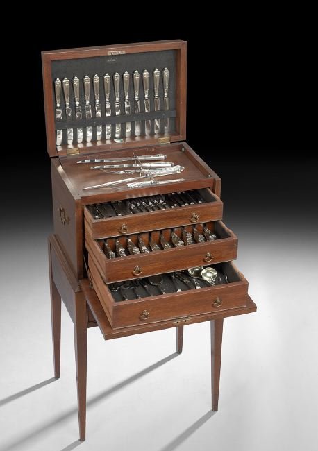 210 Pcs. Gorham "Landsdowne" Parcel-Gilt Flatware: Two Hundred and Ten-Piece Cased Set of Gorham "Landsdowne" Parcel-Gilt Sterling Silver Flatware, the pattern designed in 1917 by Barton Pickering Jenks (1870-1941), Providence, Rhode Island, including