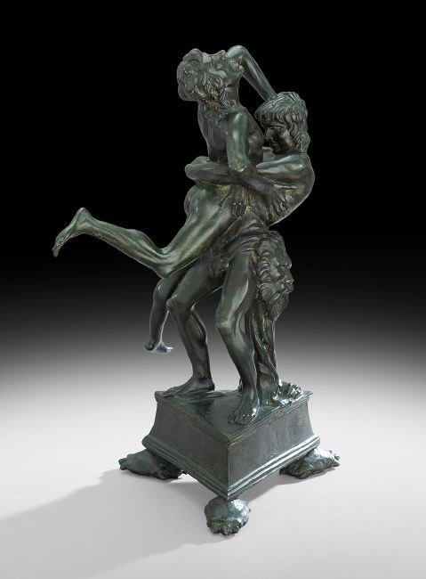 Grand Tour Bronze Figure of Two Men Wrestling: Grand Tour Bronze Figure of Two Men Wrestling, after Antonio Pollaiuolo (Italian, 1429-1498), first quarter 20th century, in the Renaissance style, on a tripartite platform with molded edges and turtl