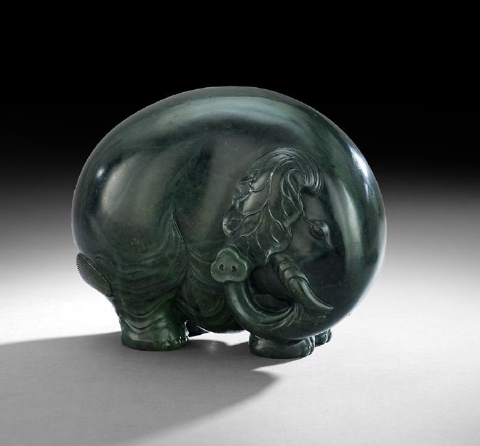 Chinese Carved Spinach Jade Elephant Dec 06, 2014 New Orleans