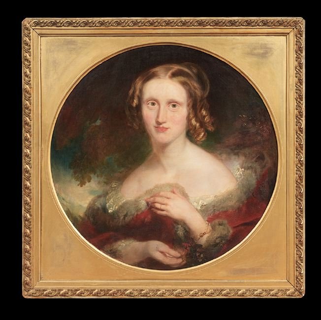 Joseph Payton (British, 19th Century): Joseph Payton (British, 19th Century), "Portrait of Mary Rosina Sandbach (1815-1882), Wife of Henry Harrison", oil on canvas, signed verso, old handwritten label "Payton pinxit", later pencil inscript