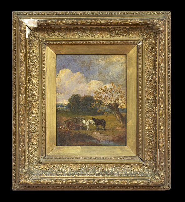 Continental School (19th Century): Continental School (19th Century), pair of oils on wood panel of cows, each illegibly signed lower left, 11" x 9". Framed alike.