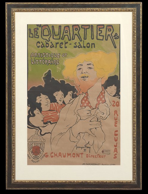 Georges Fay (French, d. 1916): Georges Fay (French, d. 1916), "Le Quartier", 1897, lithograph in colors, sight 43-1/2" x 28-1/2", plate-signed and dated "Georges Fay 97", printed by Imp P. Vercasson, Paris. Glazed, matted and frame