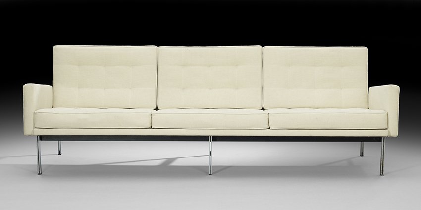 American Mid-Century Modern Steel-Frame Sofa: American Mid-Century Modern "Parallel Bar" Steel-Frame Sofa, third quarter 20th century, attributed to Knoll, after a design by Florence Knoll (American, b. 1917), h. 30", w. 84", d. 34".