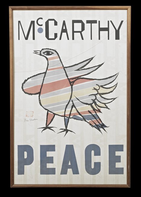 Ben Shahn (American, 1898-1969): Ben Shahn (American, 1898-1969), "McCarthy Peace", lithographic poster, signed in pencil mid-left, with the chop mark in red, sight 37-1/2" x 24-1/4". Framed.