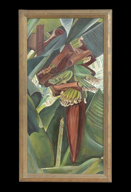 Helen Forbes (American, 1891-1945): Helen Forbes (American, 1891-1945), "Banana Foliage", 1934, oil on canvas, signed and inscribed lower center "Helen Forbes, Hawaii 34", 40" x 20". Framed.