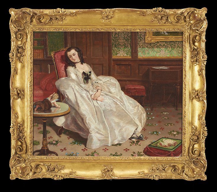 Attr. to Alfred Edw. Chalon (British, 1780-1860): Attributed to Alfred Edward Chalon (British, 1780-1860) "Sophia Lovesick", illustration from Book 7, Chapter 9 of the Henry Fielding novel The History of Tom Jones, a Foundling, oil on canvas, unsigne