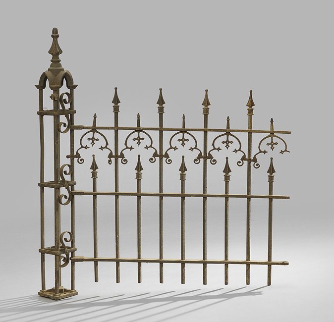 14 Sections of Gothic Revival Cast Iron Fencing: Fourteen Sections of American Gothic Revival Cast Iron Fencing mid-19th century, measuring approximately 103', including eleven 8' sections, two 6' sections and one 3' section with a corner post attac