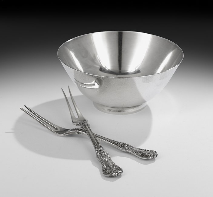 3 Pieces of Tiffany & Co. Sterling Tableware: Three Pieces of Tiffany & Co. Sterling Silver Tableware, second quarter 20th century, New York, New York, including a good Art Deco bowl, h. 2-1/4", dia. 5-1/4", and a pair of "English King" fruit for