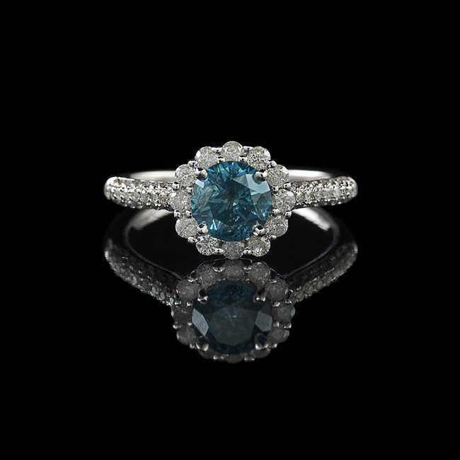 14 Kt. White Gold and Blue and White Diamond Ring