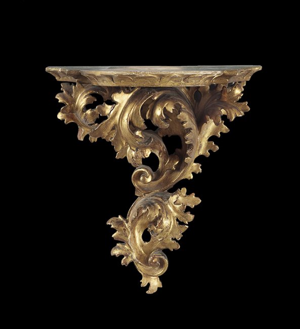 Italian Rococo Revival Giltwood Wall Bracket: Italian Rococo Revival Pierced Giltwood Wall Bracket, third quarter 19th century, h. 14-1/2", w. 12", d. 7-1/4".