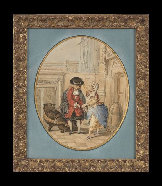 Manner of Francois Boucher (French, 1703-1770): Manner of Francois Boucher (French, 1703-1770), "Lovers", a pair of graphite and watercolors on paper, monogrammed lower right "F.B.", each sight 9" x 7". Both glazed, matted and attractively framed a