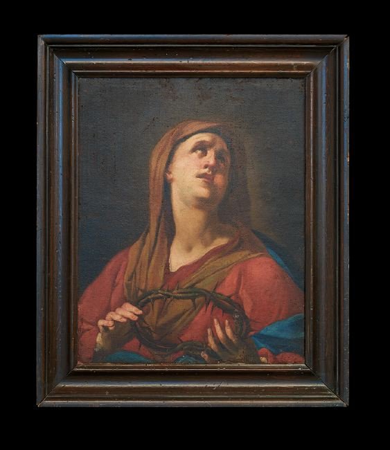 Circle of Guido Reni (Italian, 1575-1642): Circle of Guido Reni (Italian, 1575-1642), "Mary Magdalene with a Crown of Thorns, oil on canvas, 26" x 21". Framed. Provenance: Collection of Mario Villa, New Orleans, Louisiana.