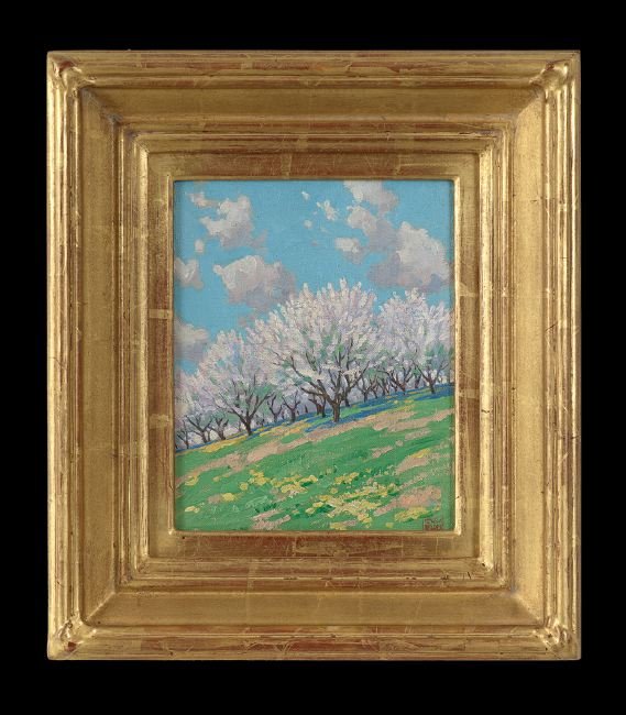 Tom Milton Wilder (American, 1876-1956): Tom Milton Wilder (American, 1876-1956), "Hillside Orchard", oil on canvas, signed lower right, verso with "K. Nathan Gallery, La Jolla, CA" label, 10-1/4" x 8-1/4". Framed. Provenance: Estate of Loui