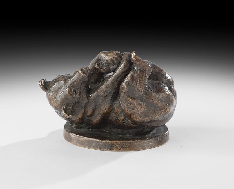 Anna V. H. Huntington (US/New York, 1876-1973): Anna Vaughn Hyatt Huntington (American/New York, 1876-1973), "Bear Cub", patinated bronze, cast signature, inscribed "Gorham/Founders Q4", foundry mark, and number "59" along edge of self-base, h. 2-3