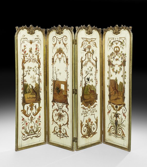 French Polychrome Four-Fold Screen (1 of 3)