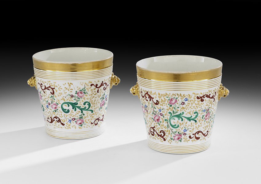 Pair of Hand-Painted Paris Porcelain Cachepots (1 of 1)