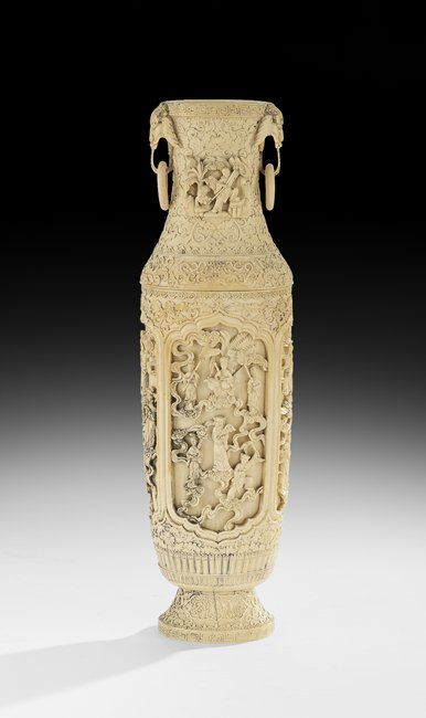 Chinese Carved Antique Ivory Vase (1 of 3)