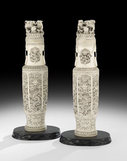 Pair of Chinese Antique Ivory Urns (1 of 6)