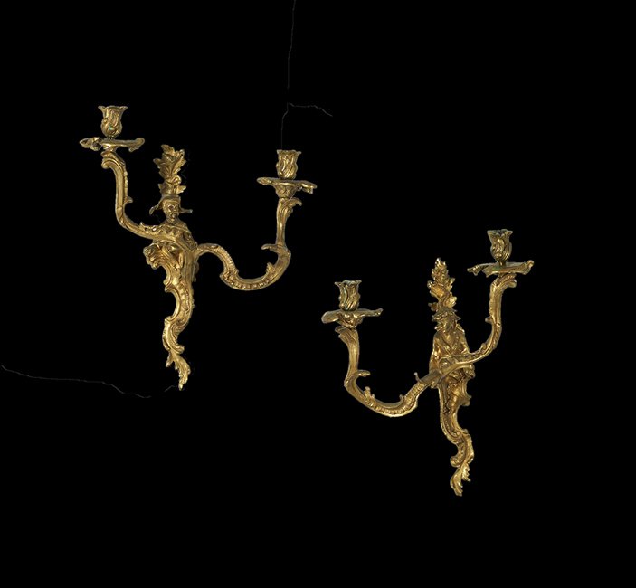 Pair of Louis XV-Style Bronze Two-Light Sconces (1 of 1)