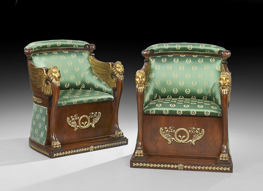 Pair of Empire-Style Mahogany Throne Chairs (1 of 5)