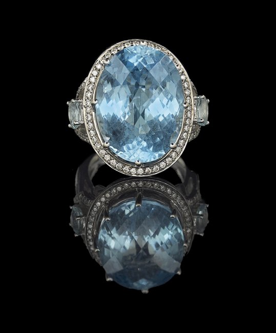 18 Kt. White Gold, Blue Topaz and Diamond Ring (1 of 1)