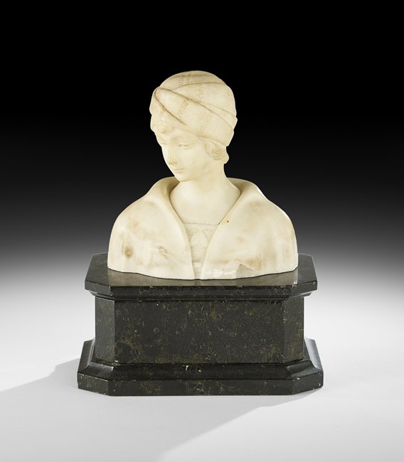 French Art Deco Alabaster Bust of a "Jeune Fille" (1 of 2)