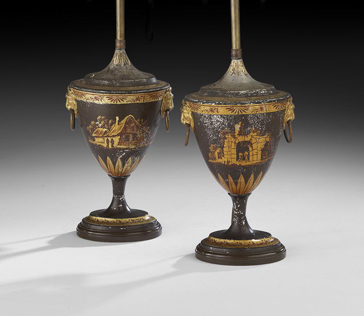 Pair of Regency Tole-Peinte Chestnut Urns (1 of 2)