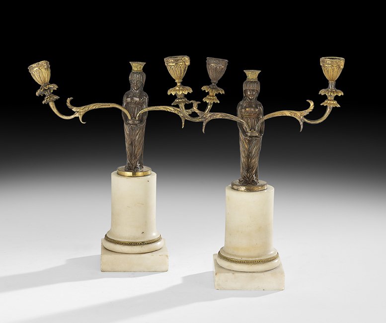 Pair of Directoire Bronze and Marble Candelabra (1 of 2)