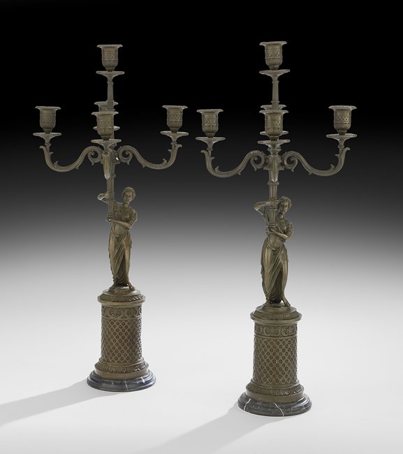 Pair of Neoclassical-Style Bronze Candelabra (1 of 1)