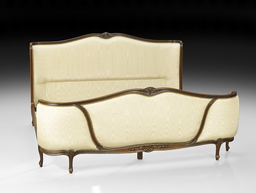 Louis XV-Style Upholstered and Mahogany Bedstead (1 of 1)